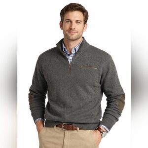 Cabelas‎ Wool Mock Neck Sweater Elbow Patch 1/2 Zip Windstopper Men's Large Tall